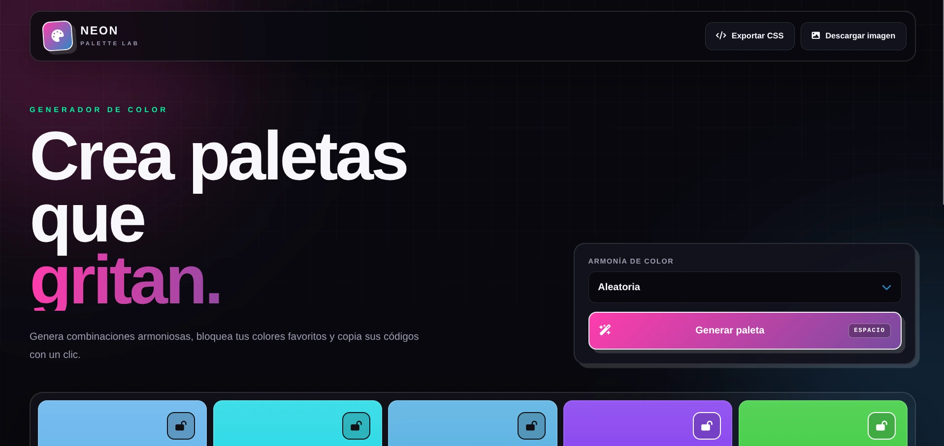 Vista previa del Generador de Paletas de Colores